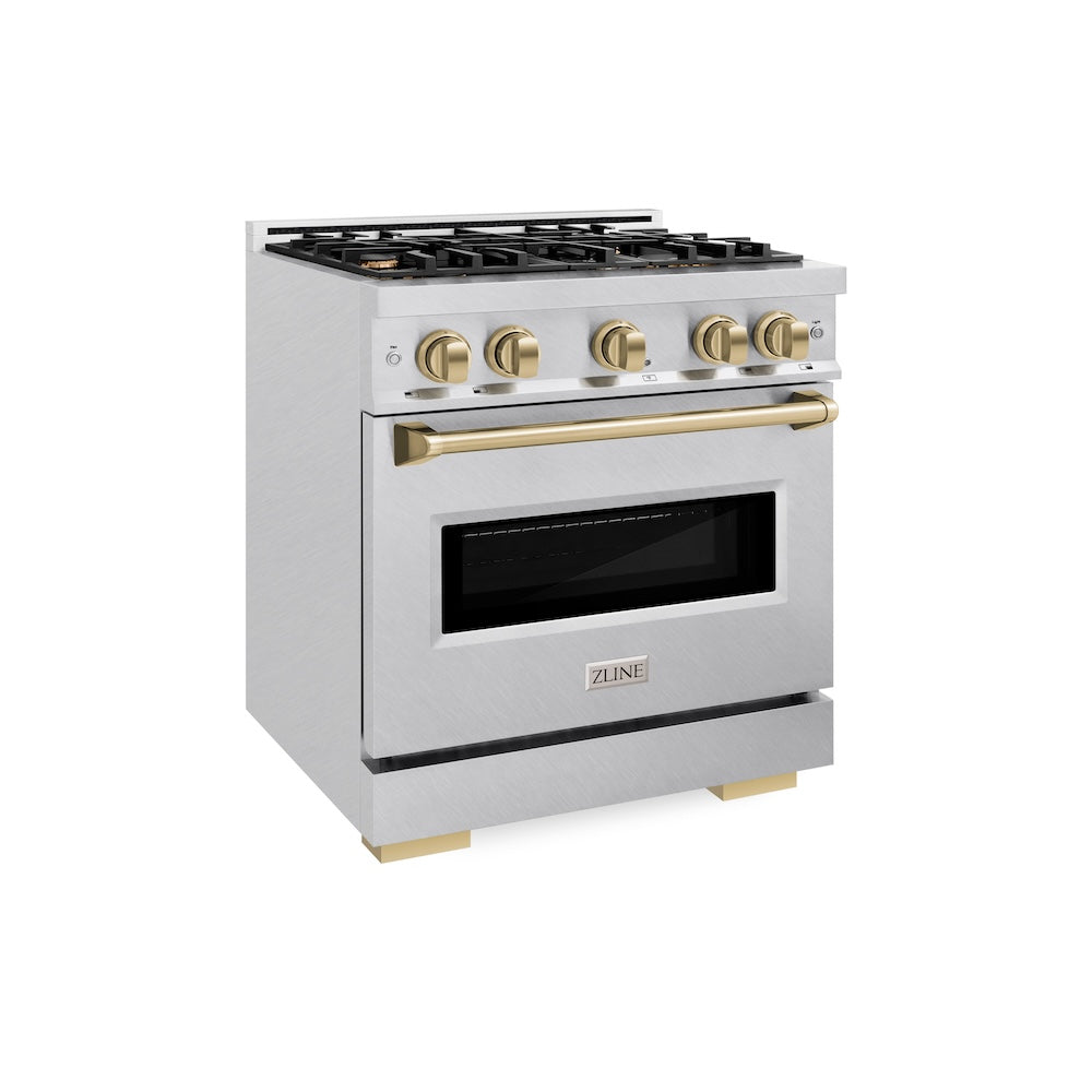 ZLINE Autograph Edition Classic 30-inch range in satin stainless steel and champagne bronze accents CDRSZ-30-CB