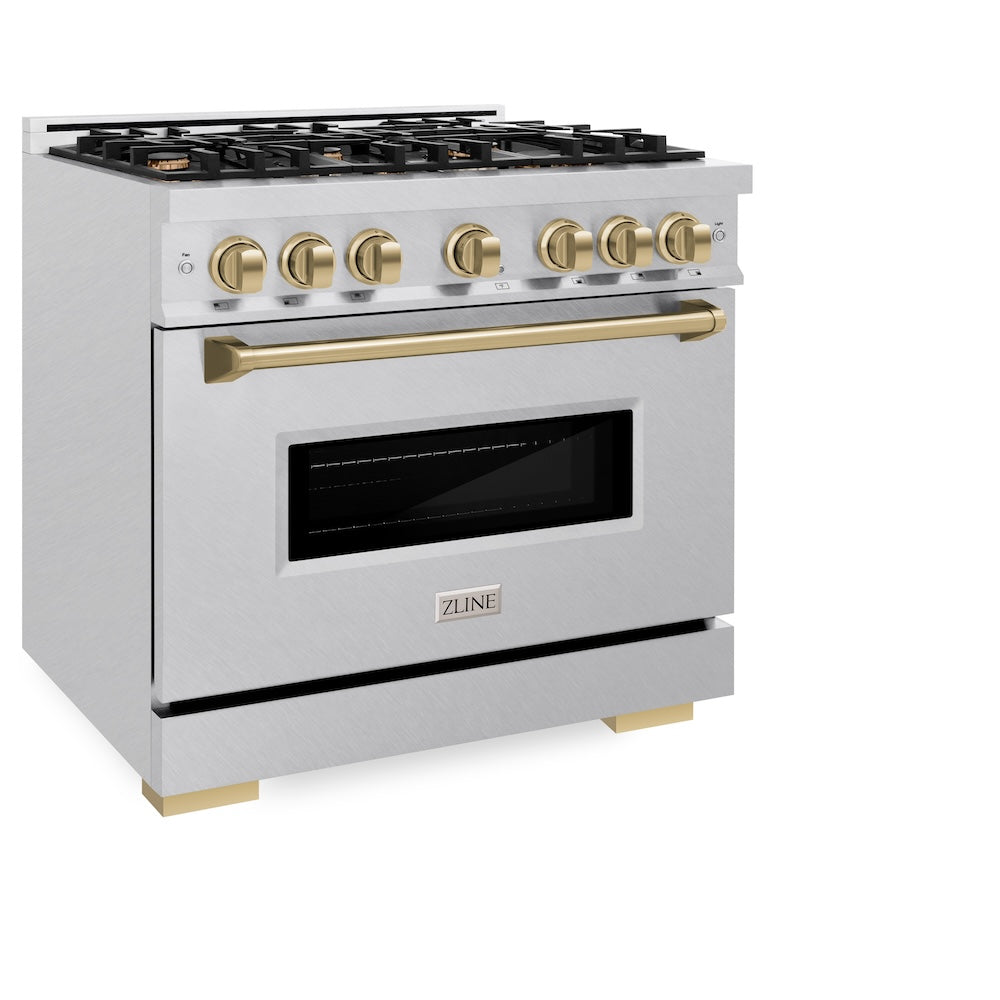 ZLINE Autograph Edition Classic 36-inch range in satin stainless steel and champagne bronze accents CDRSZ-36-CB, view 3