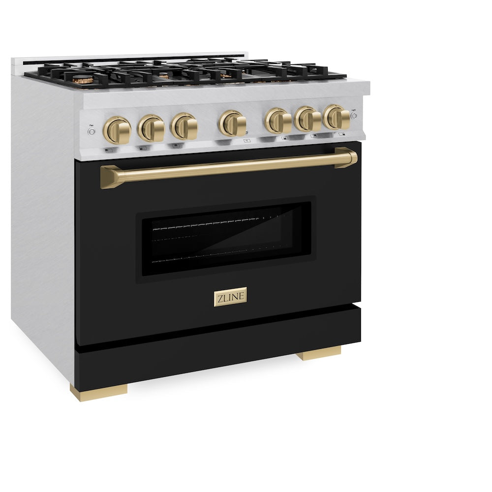 ZLINE Autograph Edition Classic 36-inch range in satin stainless steel with black matte door and champagne bronze accents CDRSZ-BLM-36-CB, view 3