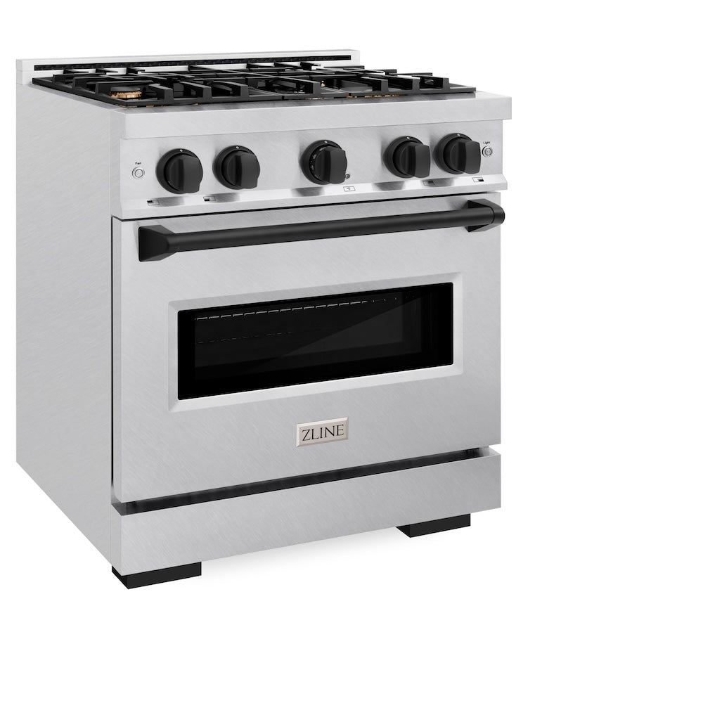 ZLINE Autograph Edition Classic 30-inch range in satin stainless steel and matte black accents CDRSZ-30-MB, view 3