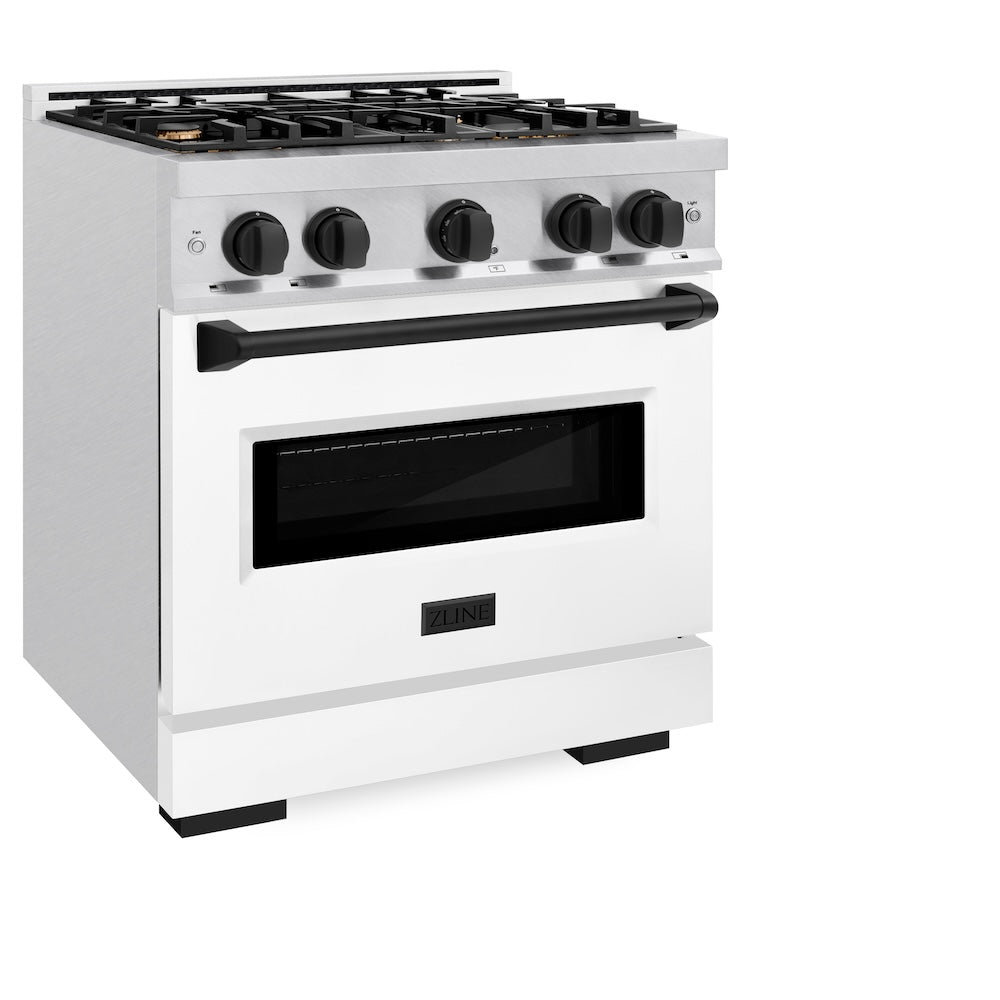 ZLINE Autograph Edition Classic 30-inch range in satin stainless steel with white matte door and matte black accents CDRSZ-WM-30-MB, view 3