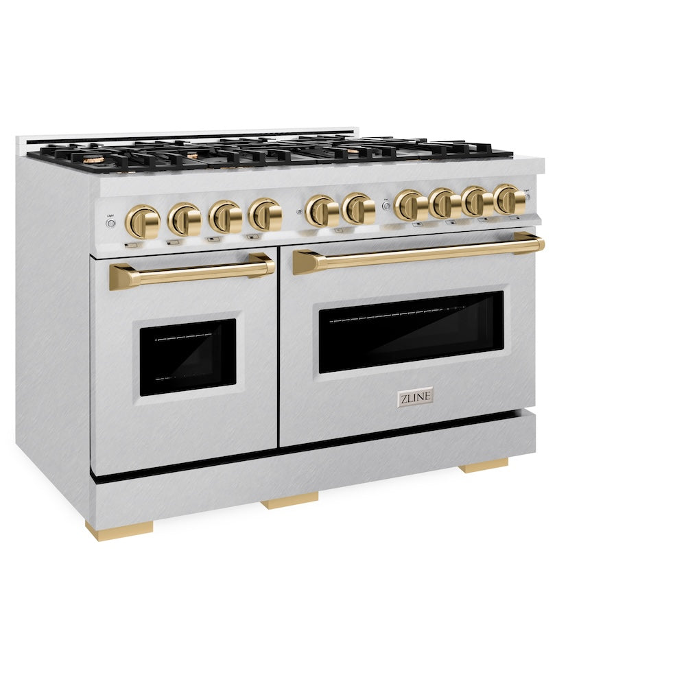 ZLINE Autograph Edition Classic 48-inch range in satin stainless steel and polished gold accents CDRSZ-48-G, view 6