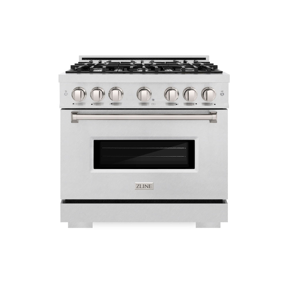 ZLINE Classic 36-inch range in satin stainless steel CGRS-36, front view