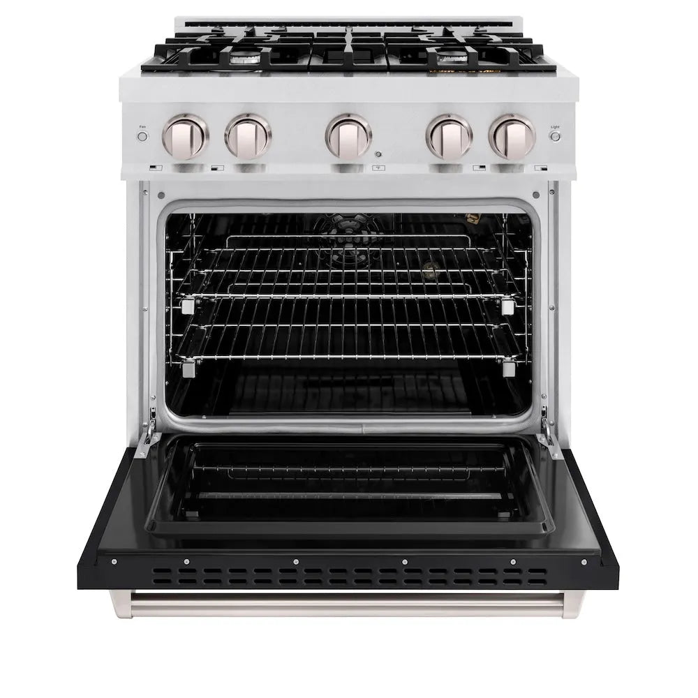 ZLINE Classic 30-inch range in satin stainless steel with black matte door CGRS-BLM-30, front view