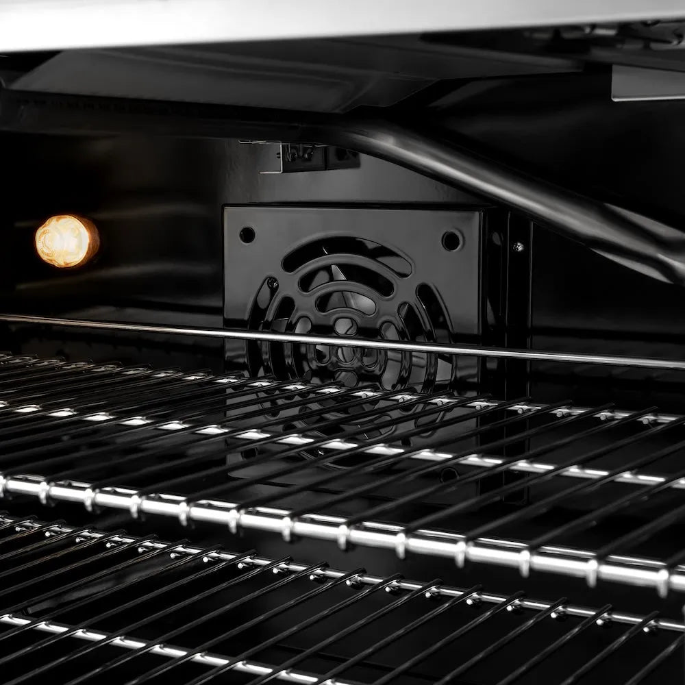 ZLINE Classic 36-inch range in satin stainless steel with black matte door CGRS-BLM-36, detail