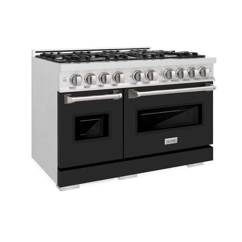 ZLINE Classic 48-inch range in satin stainless steel with black matte door CGRS-BLM-48