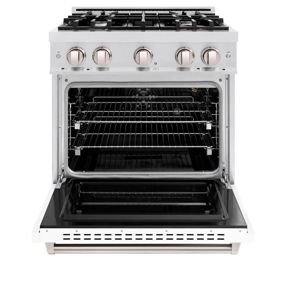 ZLINE Classic 30-inch range in satin stainless steel with white matte door CGRS-WM-30, front view