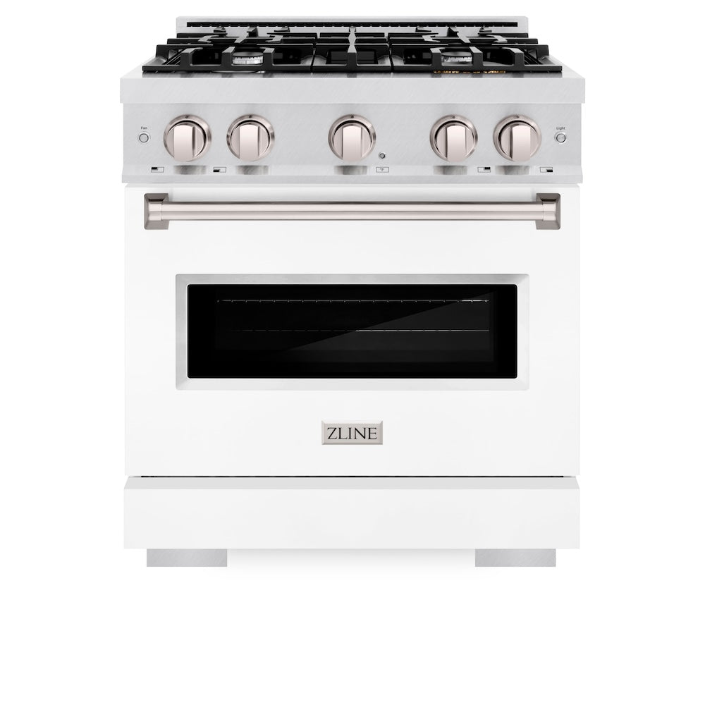 ZLINE Classic 30-inch range in satin stainless steel with white matte door CGRS-WM-30, front view