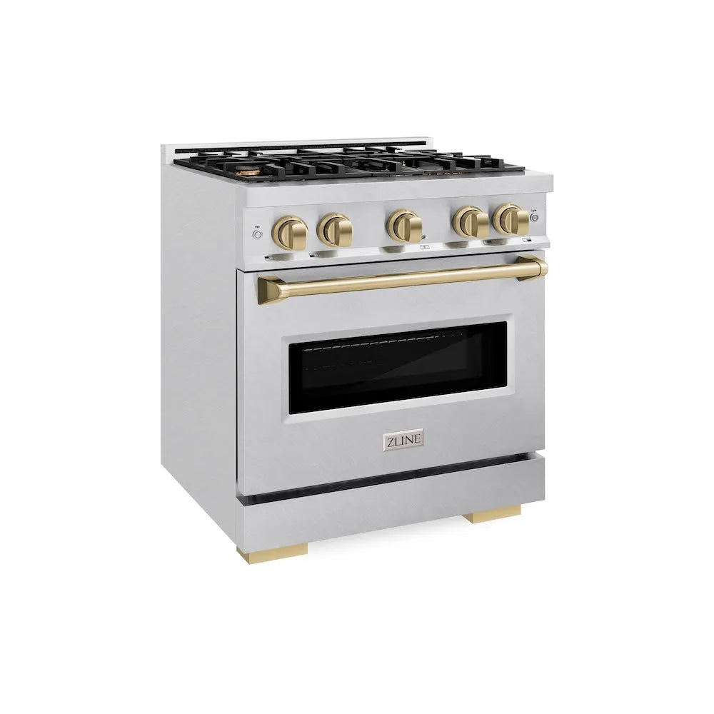 ZLINE Autograph Edition Classic 30-inch range in satin stainless steel and champagne bronze accents CGRSZ-30-CB