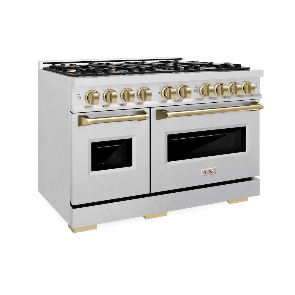 ZLINE Autograph Edition Classic 48-inch range in satin stainless steel and champagne bronze accents CGRSZ-48-CB