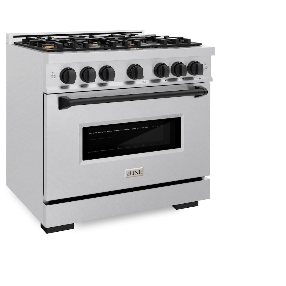 ZLINE Autograph Edition Classic 36-inch range in satin stainless steel and matte black accents CGRSZ-36-MB, view 5