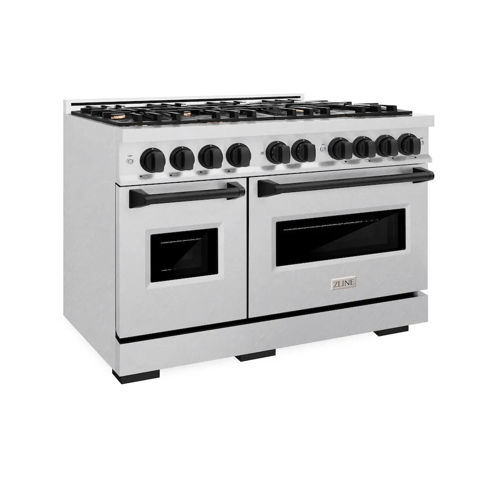 ZLINE Autograph Edition Classic 48-inch range in satin stainless steel and matte black accents CGRSZ-48-MB