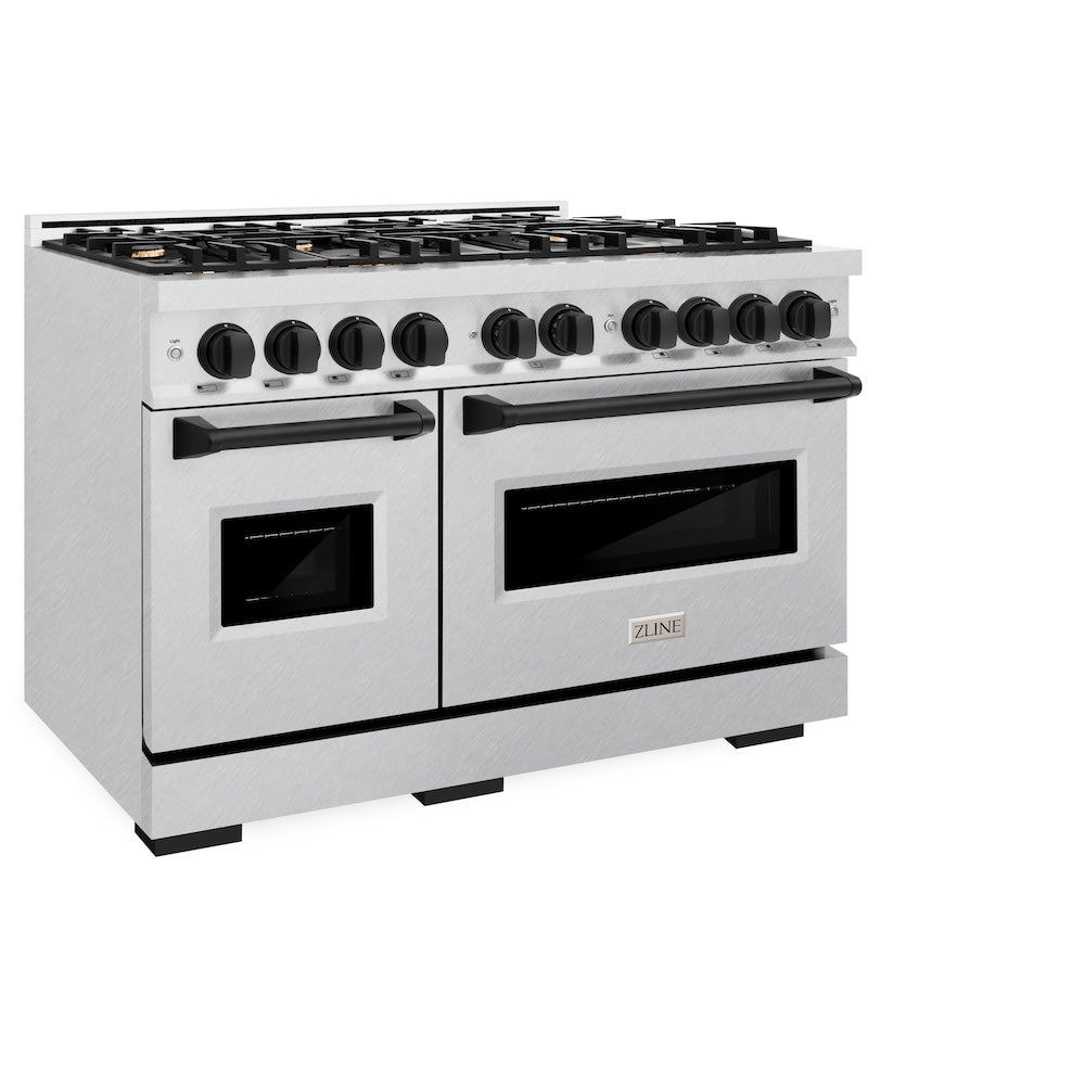 ZLINE Autograph Edition Classic 48-inch range in satin stainless steel and matte black accents CGRSZ-48-MB, view 6