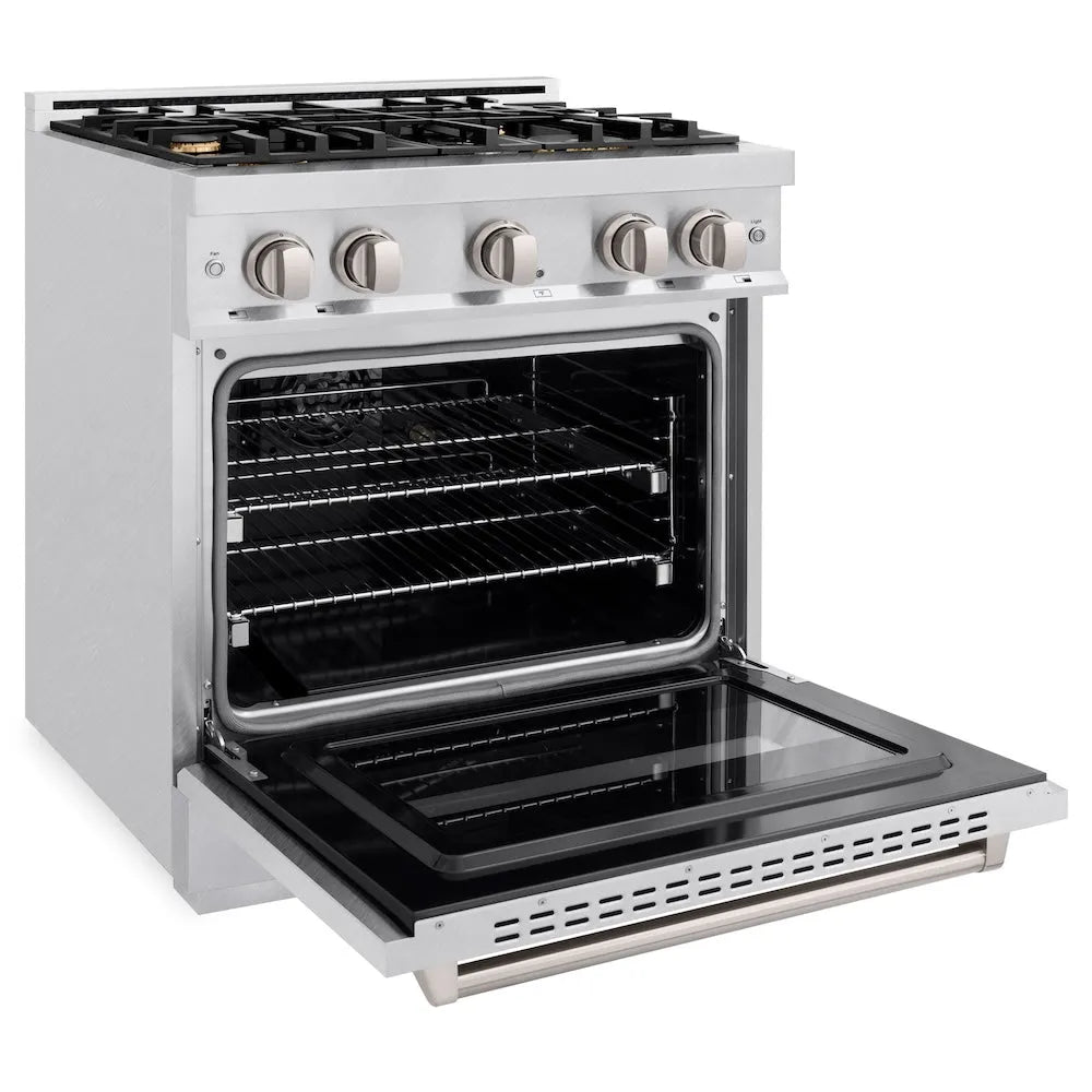 ZLINE Classic 30-inch range in satin stainless steel CGRS-BR-30, door open