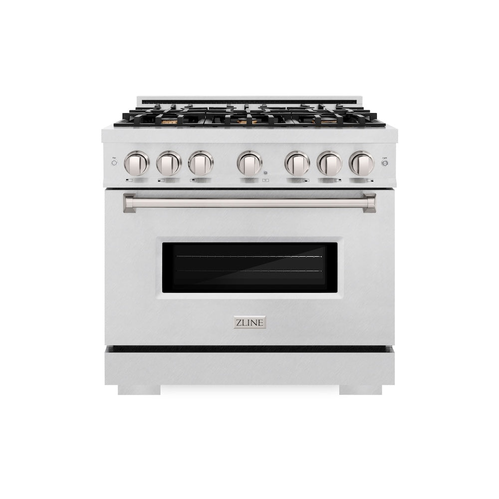 ZLINE Classic 36-inch range in satin stainless steel CGRS-BR-36, front view