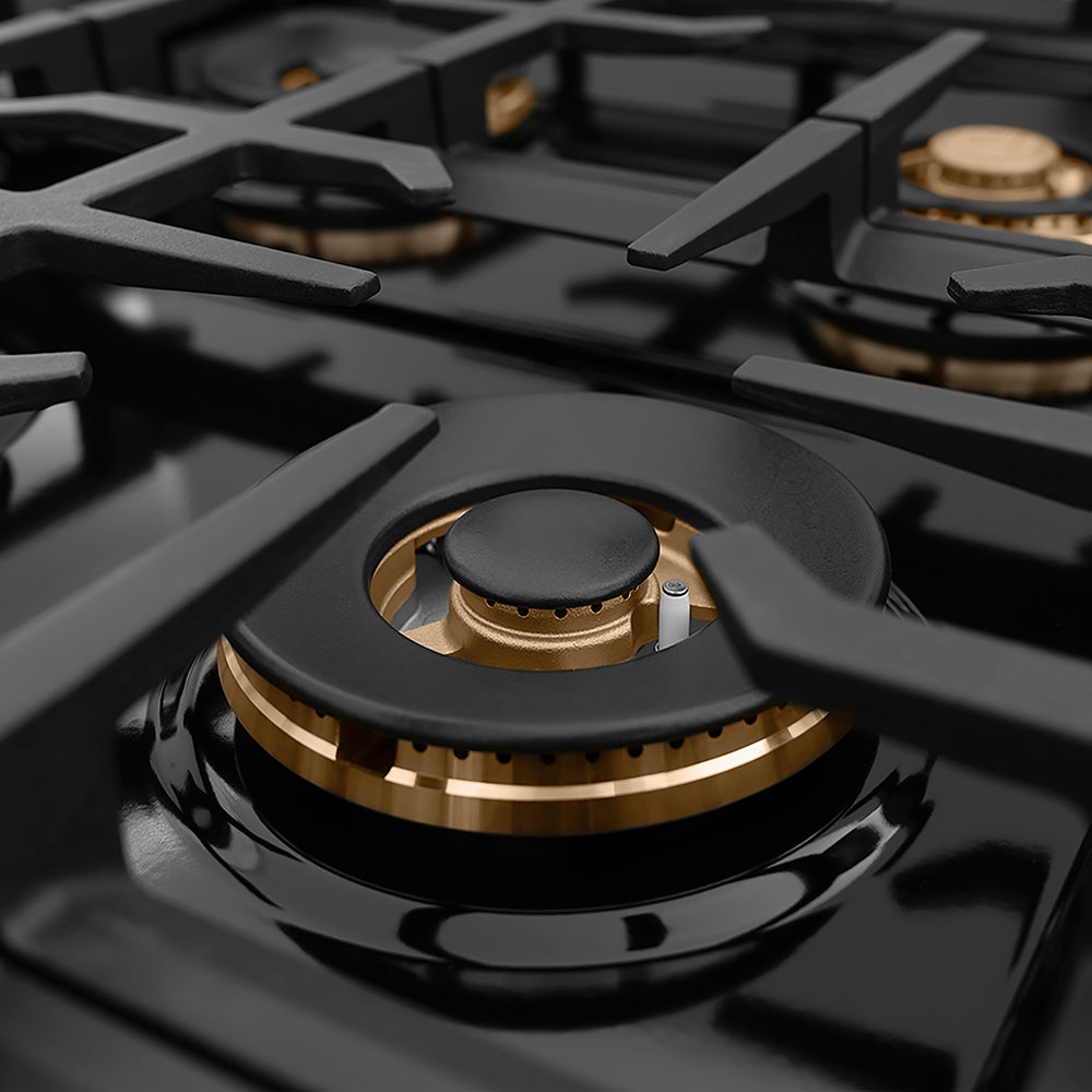 ZLINE Autograph Edition Classic 36-inch rangetop in satin stainless steel and champagne bronze accents PCRTSZ-36-CB, from above
