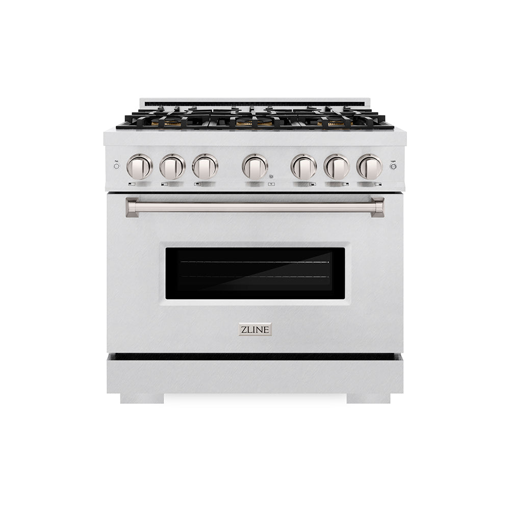 ZLINE Classic 36-inch range in satin stainless steel PCDRS-36, front view