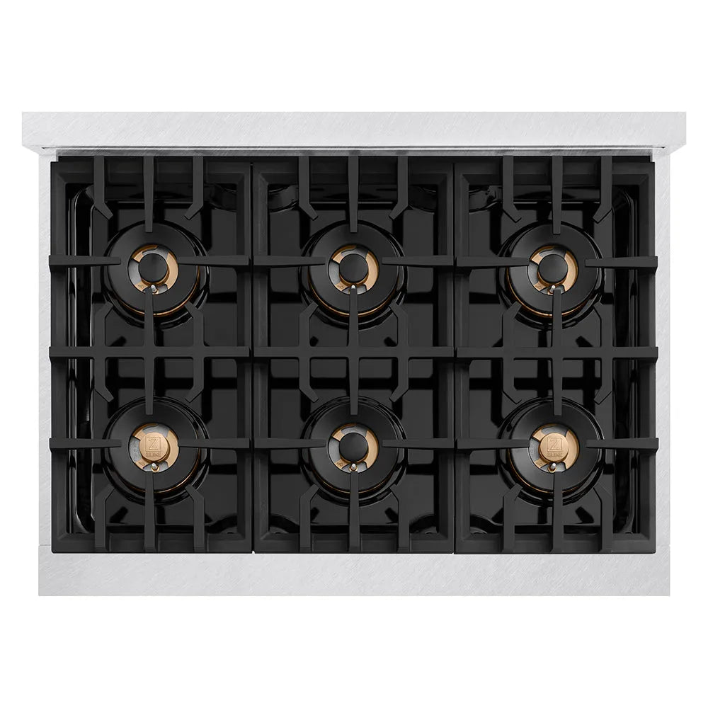 ZLINE Classic 36-inch range in satin stainless steel PCDRS-36, from above
