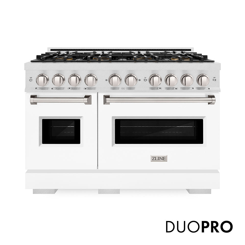 ZLINE Classic 48-inch range in satin stainless steel with white matte door PCDRS-WM-48