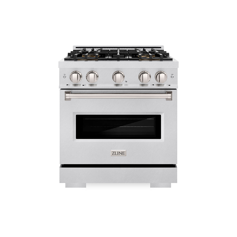 ZLINE Classic 30-inch range in satin stainless steel PCGRS-30, front view