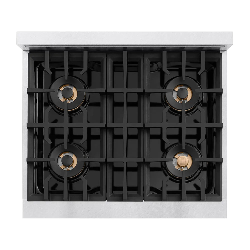 ZLINE Classic 30-inch range in satin stainless steel PCGRS-30, from above