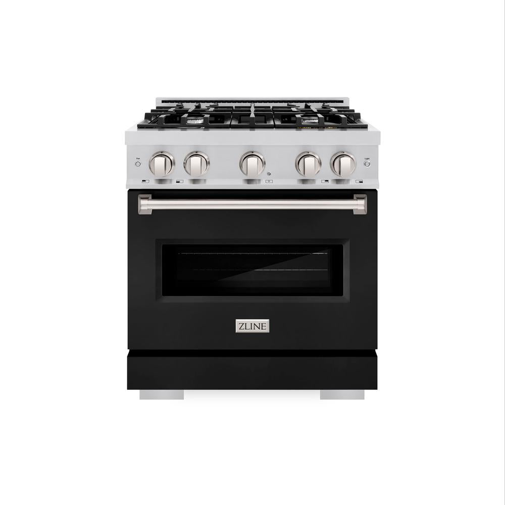 ZLINE Classic 30-inch range in stainless steel with black matte door CDR-BLM-30, front view