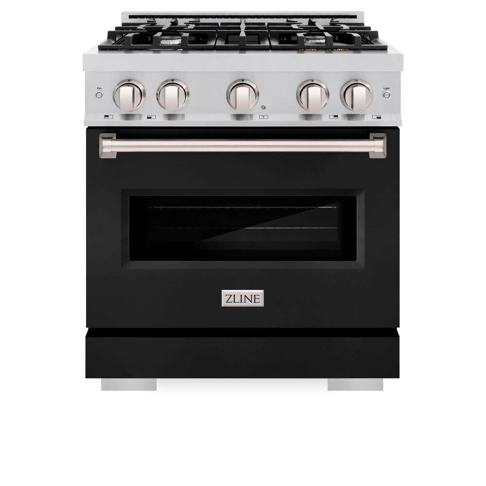 ZLINE Classic 30-inch range in stainless steel with black matte door CGR-BLM-30, front view