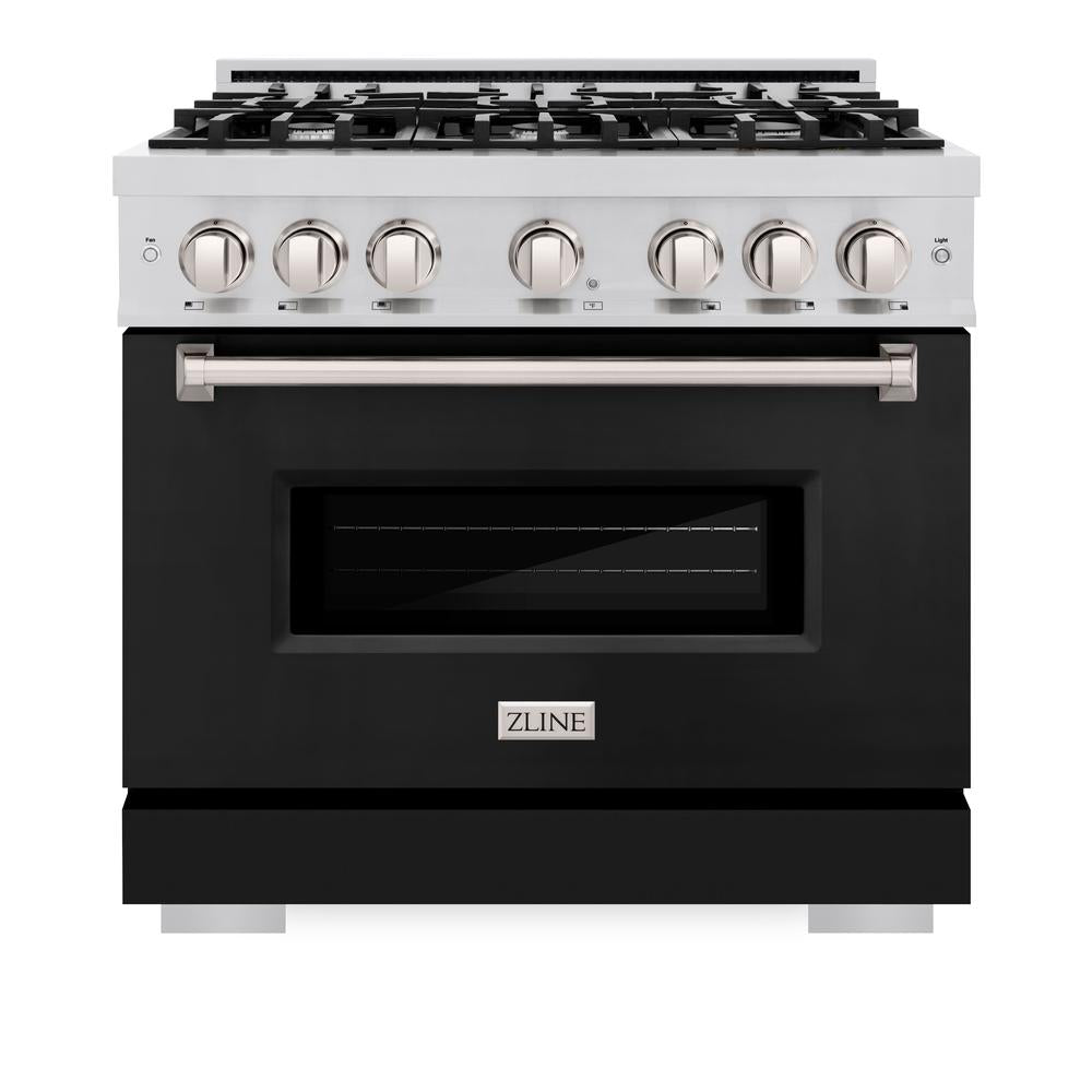 ZLINE Classic 36-inch range in stainless steel with black matte door CGR-BLM-36, front view
