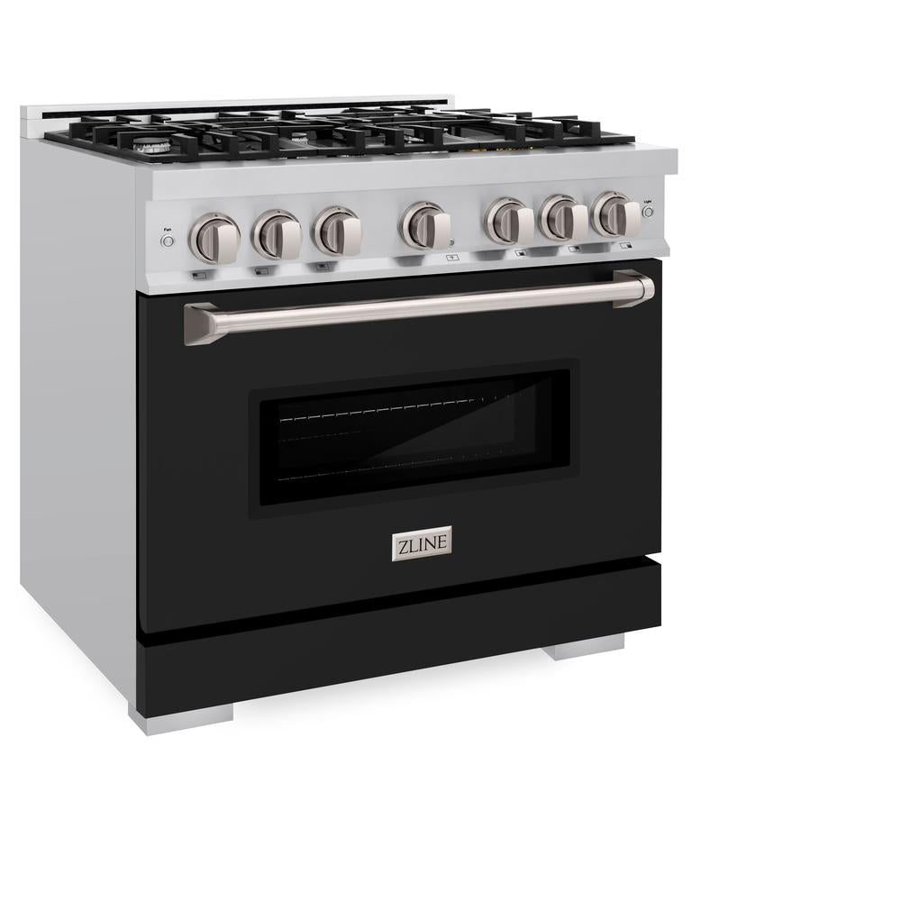 ZLINE Classic 36-inch range in stainless steel with black matte door CGR-BLM-36, view 3