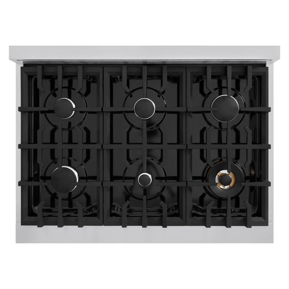 ZLINE Classic 36-inch range in stainless steel with black matte door CGR-BLM-36, from above