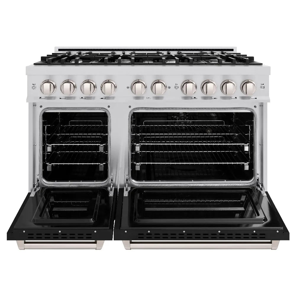 ZLINE Classic 48-inch range in stainless steel with black matte door CGR-BLM-48, front view