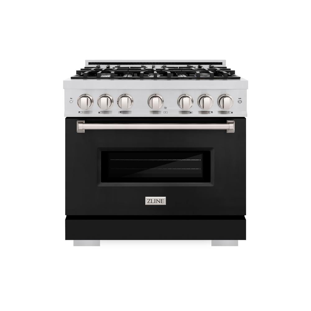 ZLINE Classic 36-inch range in stainless steel with black matte door CDR-BLM-36, front view