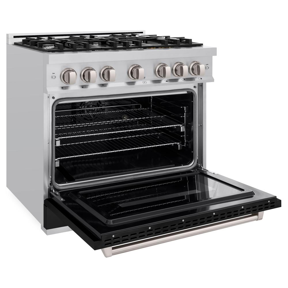 ZLINE Classic 36-inch range in stainless steel with black matte door CDR-BLM-36, door open