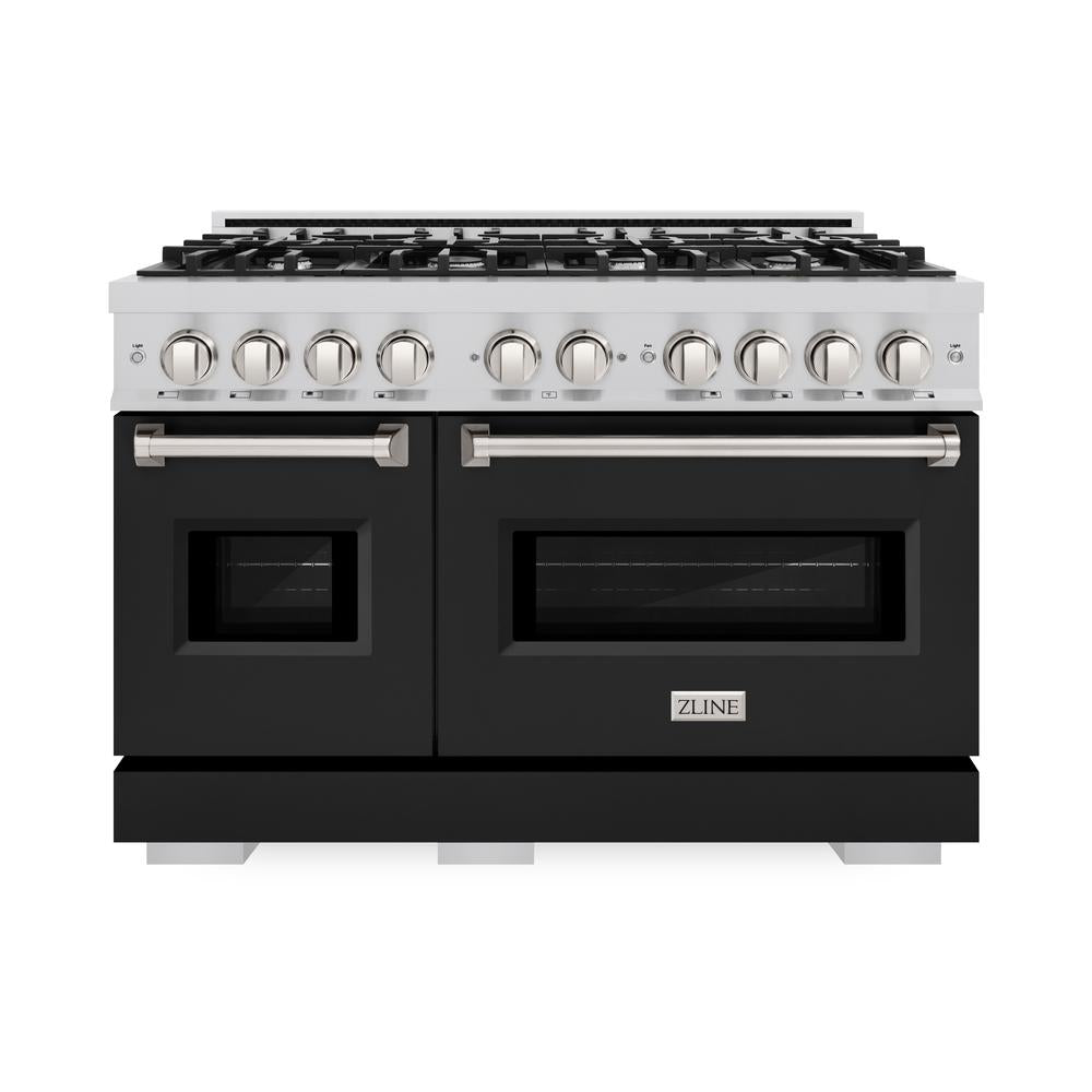 ZLINE Classic 48-inch range in stainless steel with black matte door CDR-BLM-48, front view