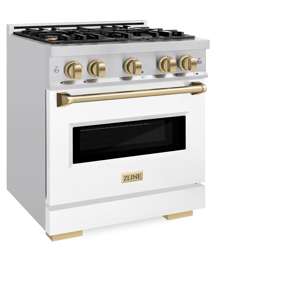ZLINE Autograph Edition Classic 30-inch range in stainless steel with white matte door and champagne bronze accents CDRZ-WM-30-CB, view 5