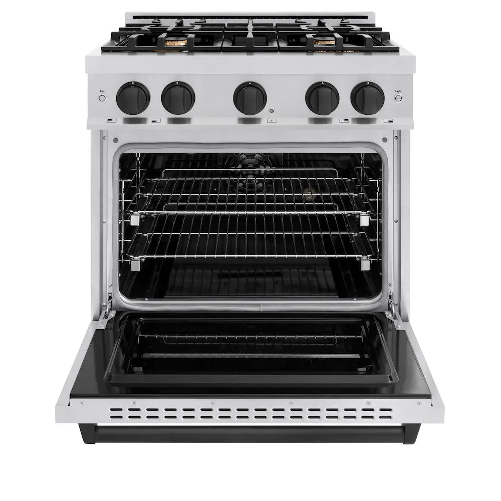 ZLINE Autograph Edition Classic 30-inch range in stainless steel and matte black accents CDRZ-30-MB, front view