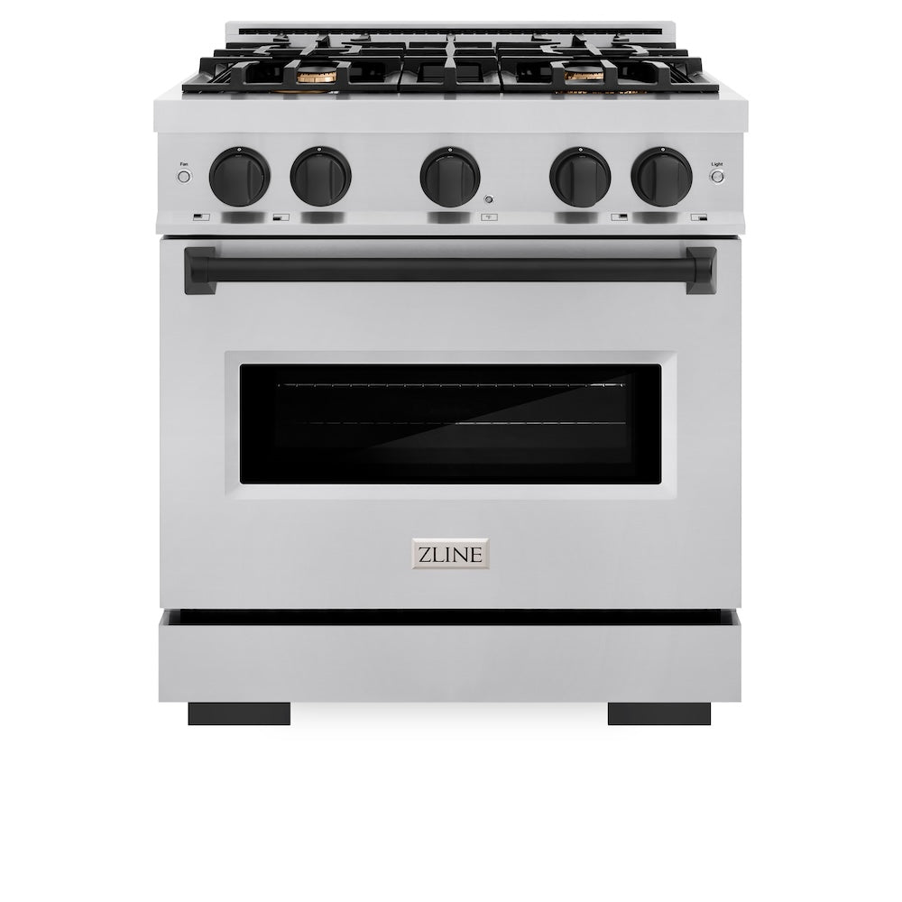 ZLINE Autograph Edition Classic 30-inch range in stainless steel and matte black accents CDRZ-30-MB, front view