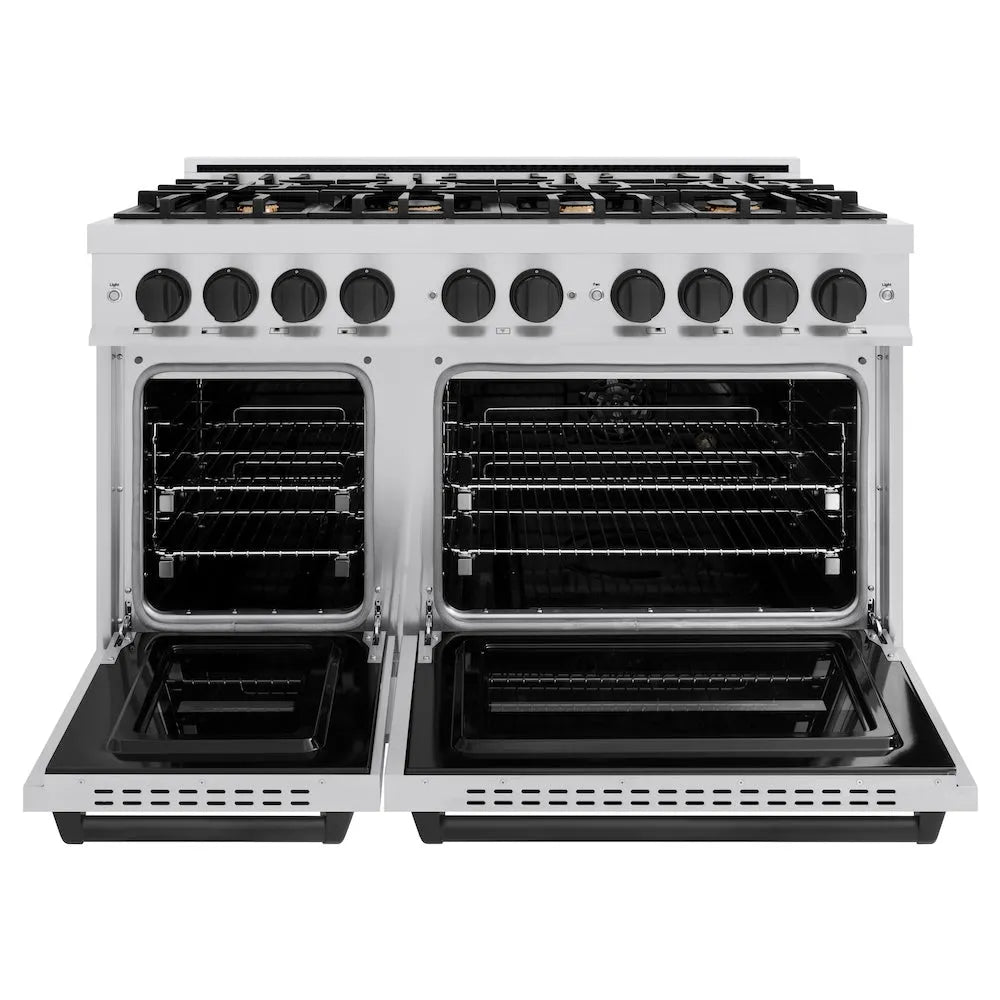 ZLINE Autograph Edition Classic 48-inch range in stainless steel and matte black accents CDRZ-48-MB, front view