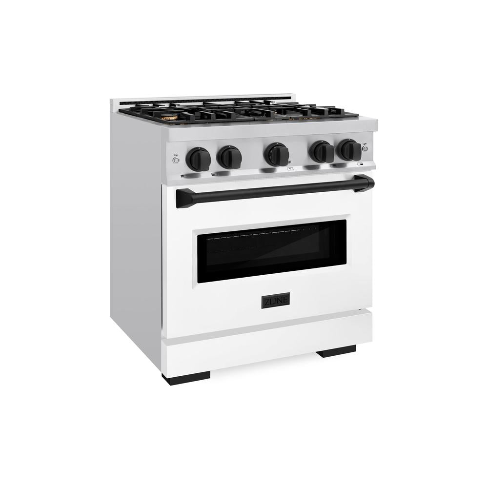 ZLINE Autograph Edition Classic 30-inch range in stainless steel with white matte door and matte black accents CDRZ-WM-30-MB