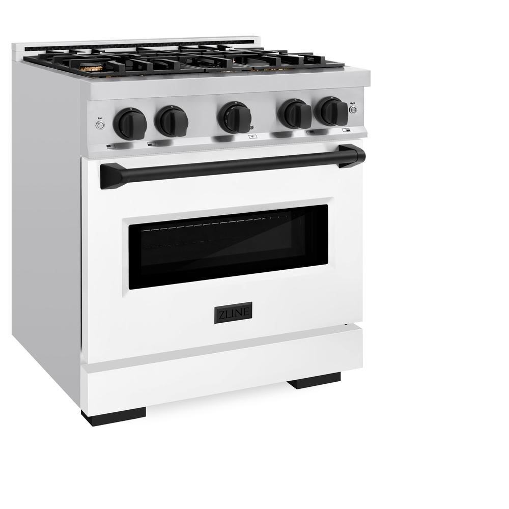 ZLINE Autograph Edition Classic 30-inch range in stainless steel with white matte door and matte black accents CDRZ-WM-30-MB, view 5