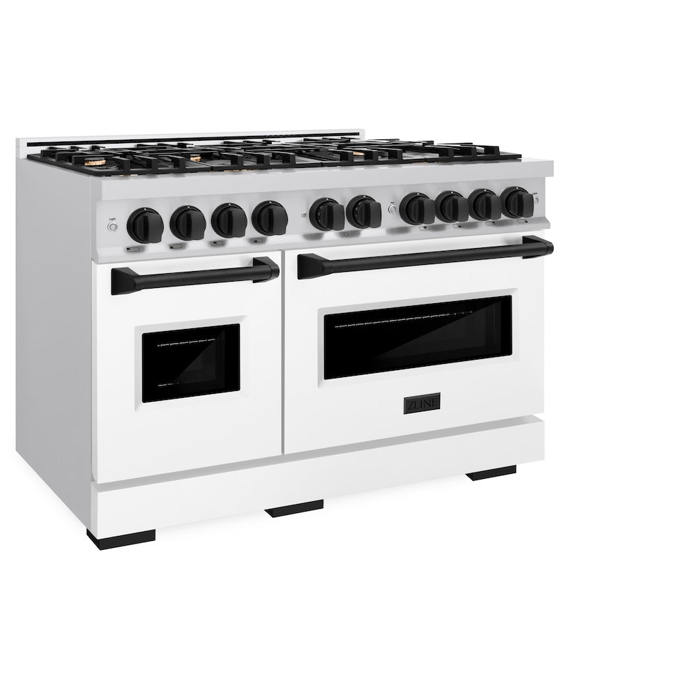 ZLINE Autograph Edition Classic 48-inch range in stainless steel with white matte door and matte black accents CDRZ-WM-48-MB, view 4
