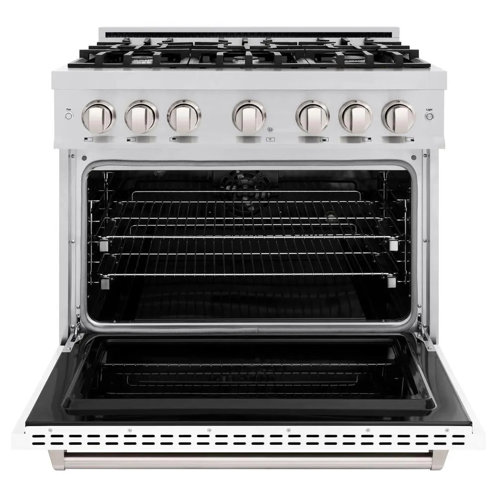 ZLINE Classic 36-inch range in stainless steel with white matte door CDR-WM-36, front view