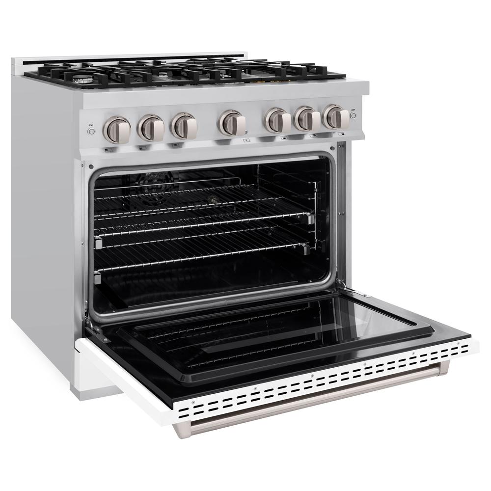 ZLINE Classic 36-inch range in stainless steel with white matte door CDR-WM-36, door open