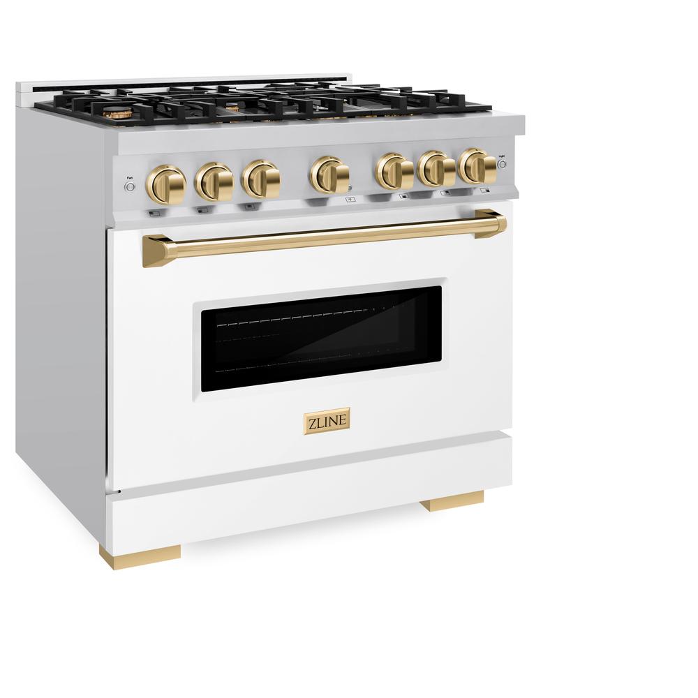 ZLINE Autograph Edition Classic 36-inch range in stainless steel with white matte door and polished gold accents CGRZ-WM-36-G, view 3