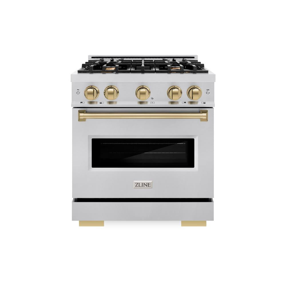 ZLINE Autograph Edition Classic 30-inch range in stainless steel and champagne bronze accents CGRZ-30-CB, front view