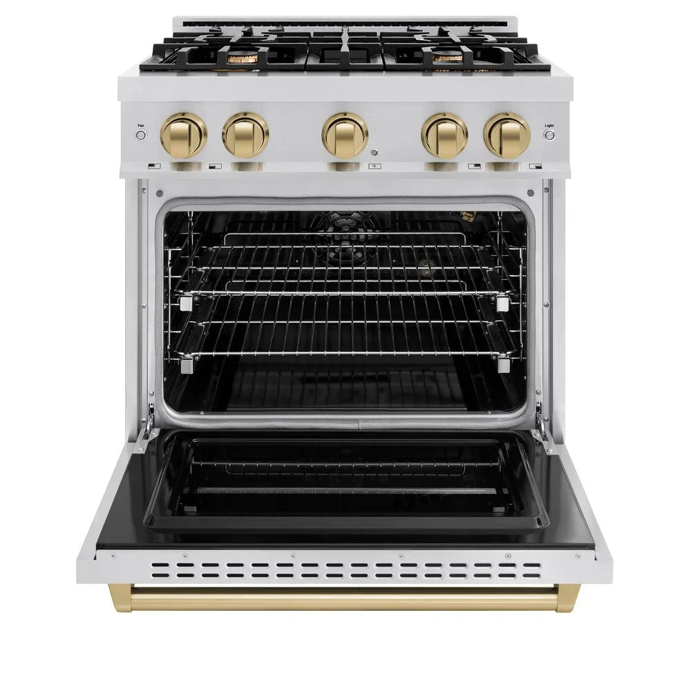 ZLINE Autograph Edition Classic 30-inch range in stainless steel and champagne bronze accents CGRZ-30-CB, front view