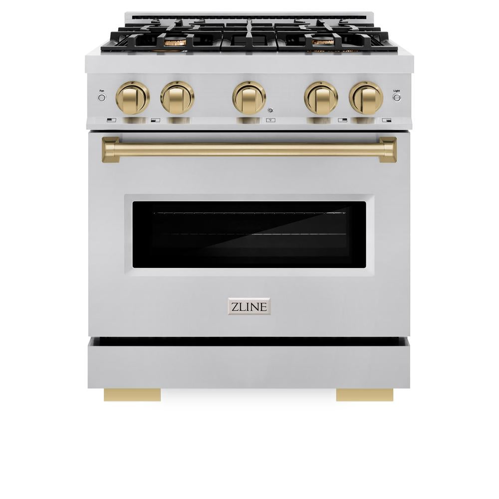 ZLINE Autograph Edition Classic 30-inch range in stainless steel and champagne bronze accents CGRZ-30-CB, front view