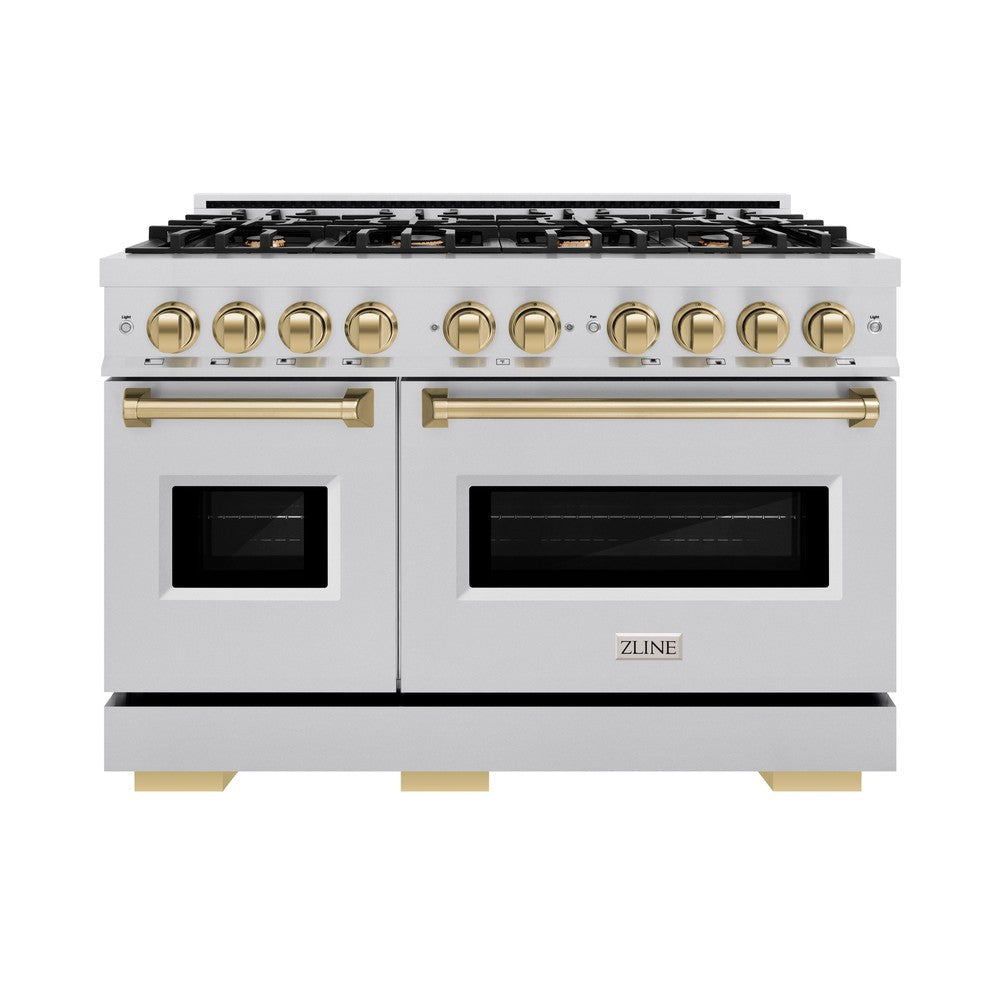 ZLINE Autograph Edition Classic 48-inch range in stainless steel and champagne bronze accents CGRZ-48-CB, front view