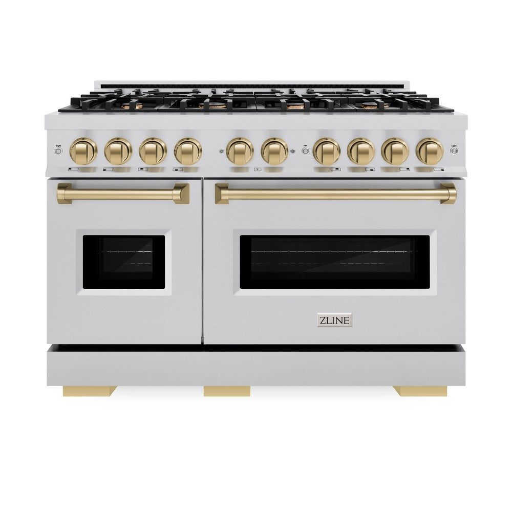 ZLINE Autograph Edition Classic 48-inch range in stainless steel and champagne bronze accents CGRZ-48-CB, front view