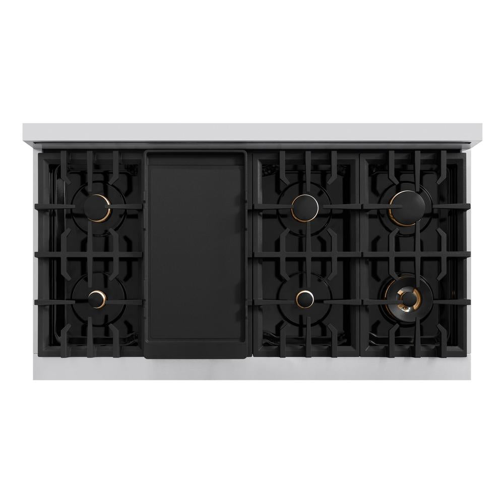 ZLINE Autograph Edition Classic 48-inch range in stainless steel and champagne bronze accents CGRZ-48-CB, from above